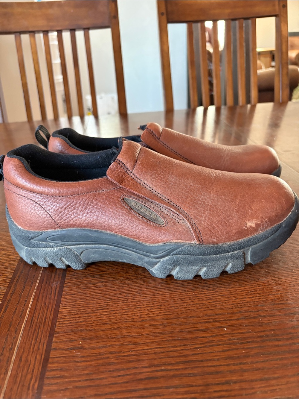 Roper Men's Brown Slip-On Leather Loafers with Black Lug Sole